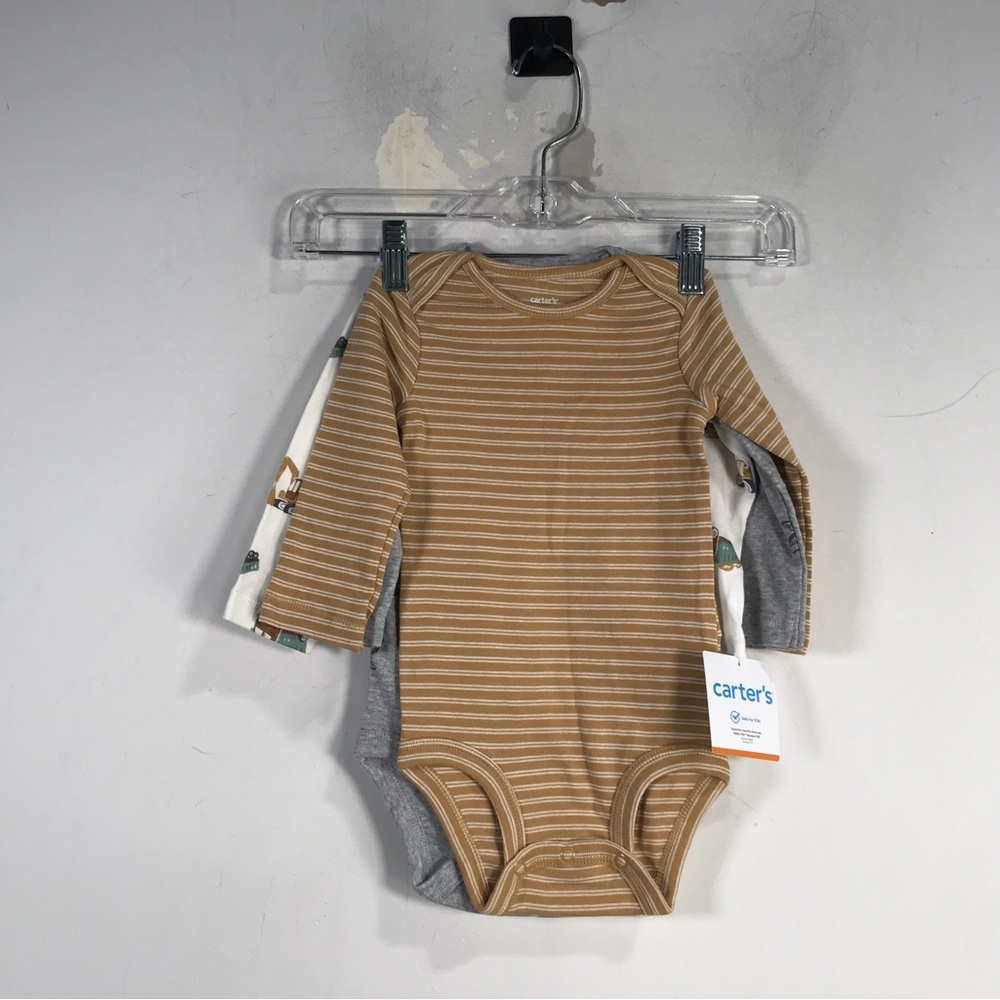 Carter's 3 Pack Long Sleeve Bodysuit, Baby Boy's Size 12M - Multicolor